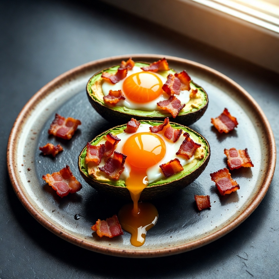 Gebackene Avocado mit Ei und Speck
