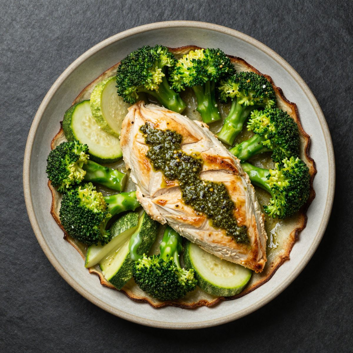 Keto Hähnchen-Gemüse-Blech mit Pesto
