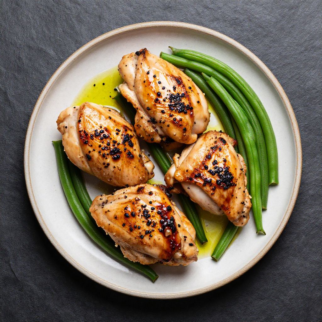 Keto Hähnchenschenkel mit grüne Bohnen