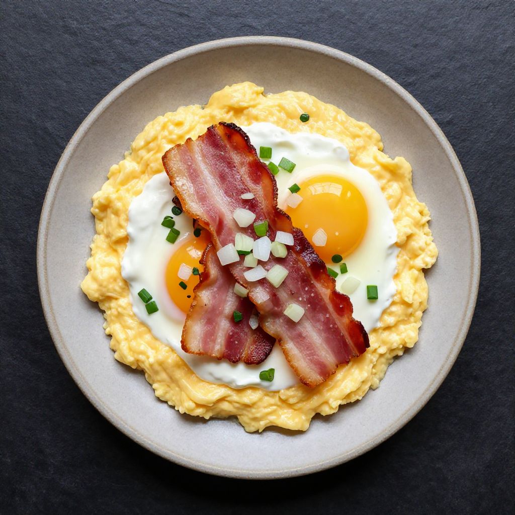 Cremiges Rührei mit Frischkäse und Bacon