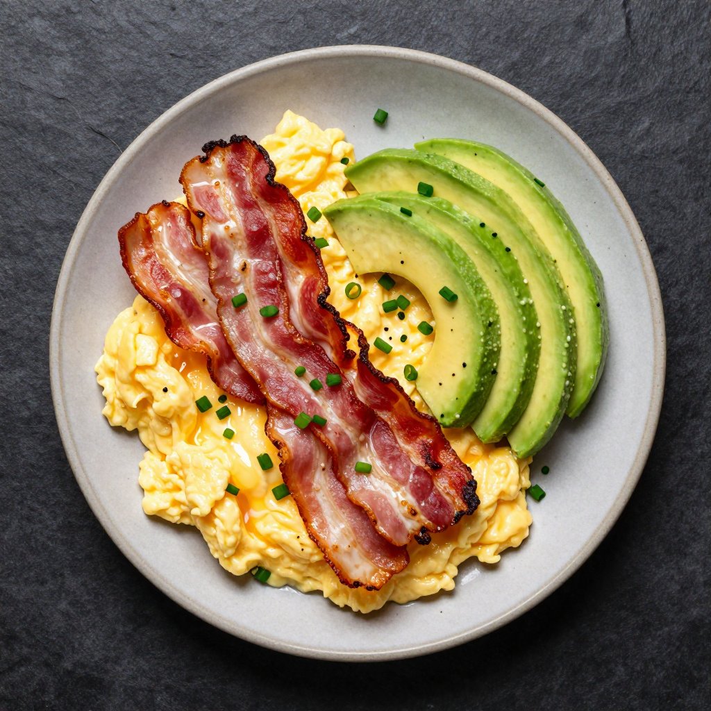 Rührei mit Bacon und Avocado